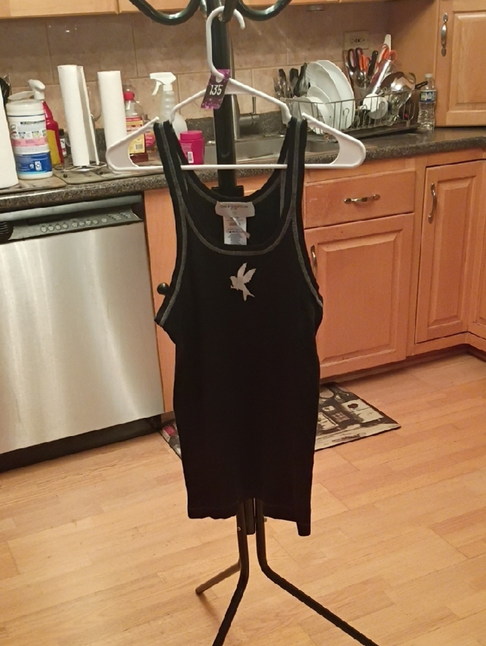 One Teaspoon Black Racerback Tank with White Bird Motif